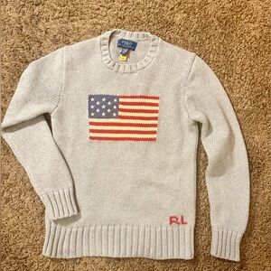 Polo by Ralph Lauren Light Gray American Flag Sweater Boys size 10/12